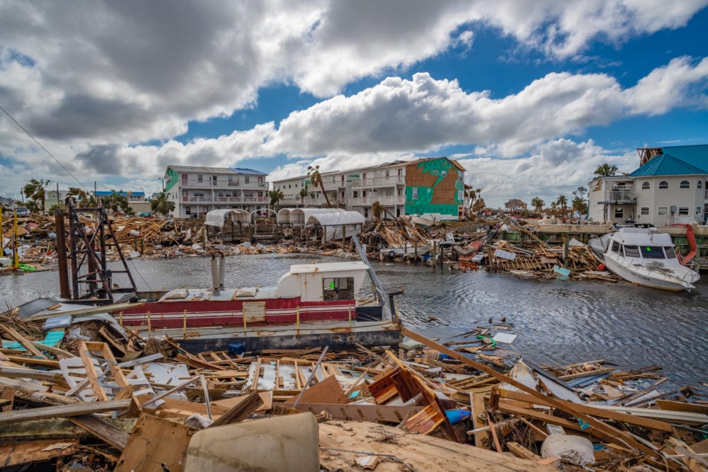 Destruction in Canal Park in Mexico Beach, Florida on October 26, 2018, two weeks after Hurricane Michael made landfall